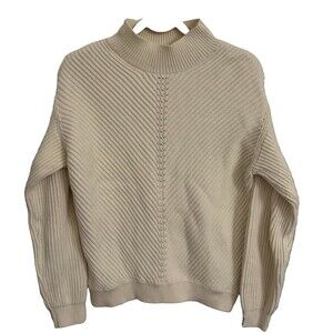 Marine Layer Sweater Womens Medium Ivory Mock Neck Wool Textured Knit Pullover